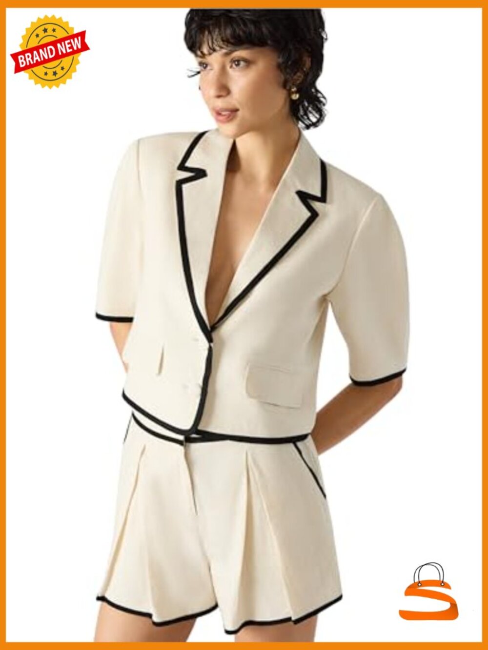 Women's Blazer Notch Collar Short Sleeve - Picture 2 of 4